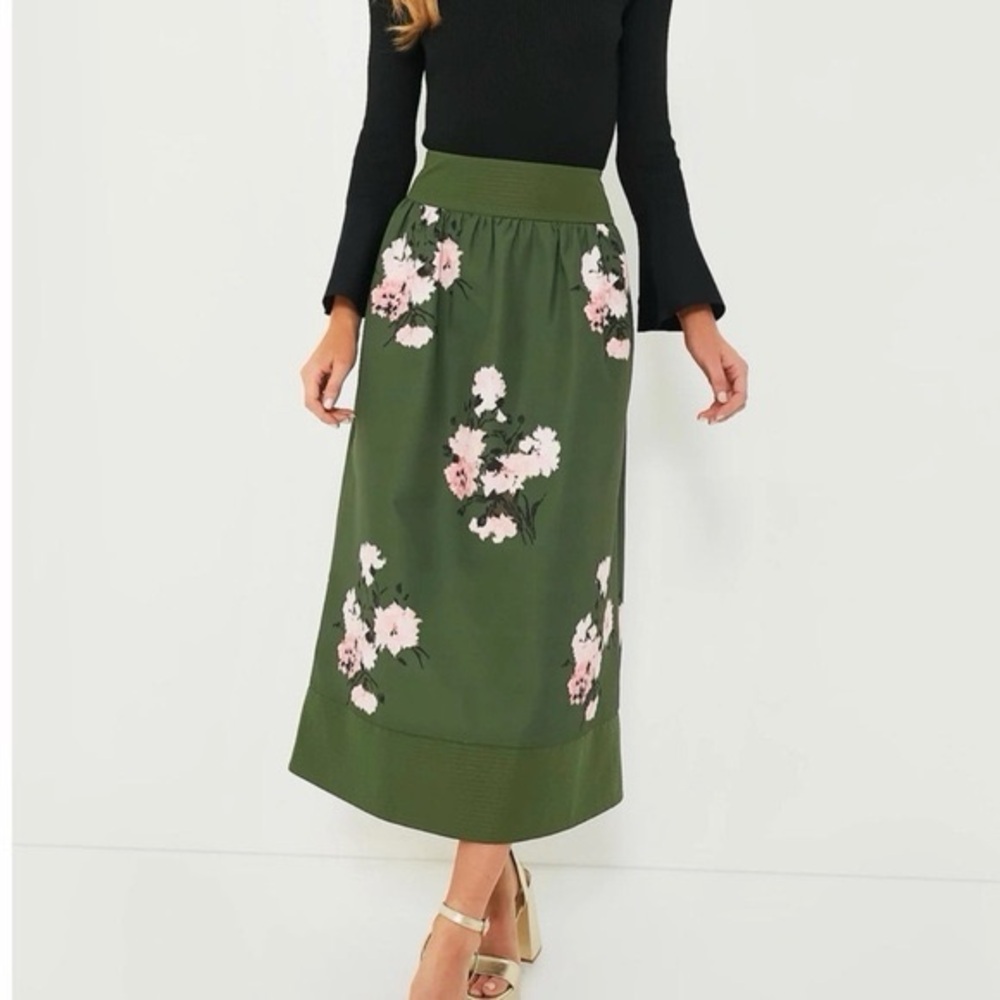 Tuckernuck Louise Olive Floral Midi Skirt size 2
